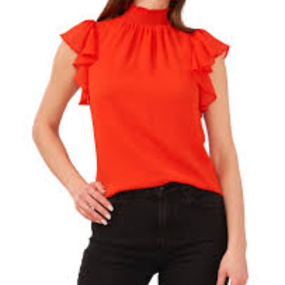 NWT 1.State Women's Smocked Turtleneck Flutter-Sleeve Orange Size L